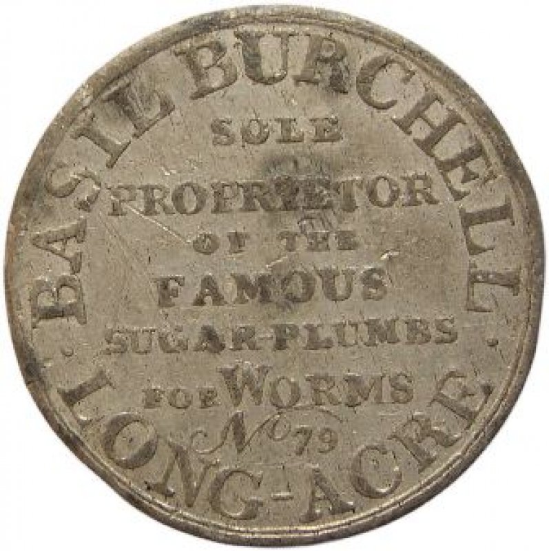 Token (jetón) publicitario de medio penique Años 1790-1800.