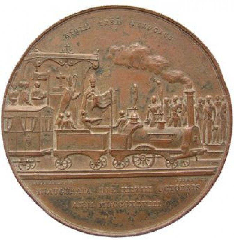 Medalla conmemorativa de la inauguración de la vía de ferrocarril Barcelona-Mataró Año 1848.